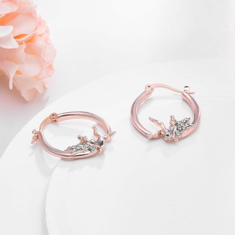 Medsor Fairy Angel Hoop Earrings Hypoallergenic 14K Gold Plated Plated Wing Earring - Image 3